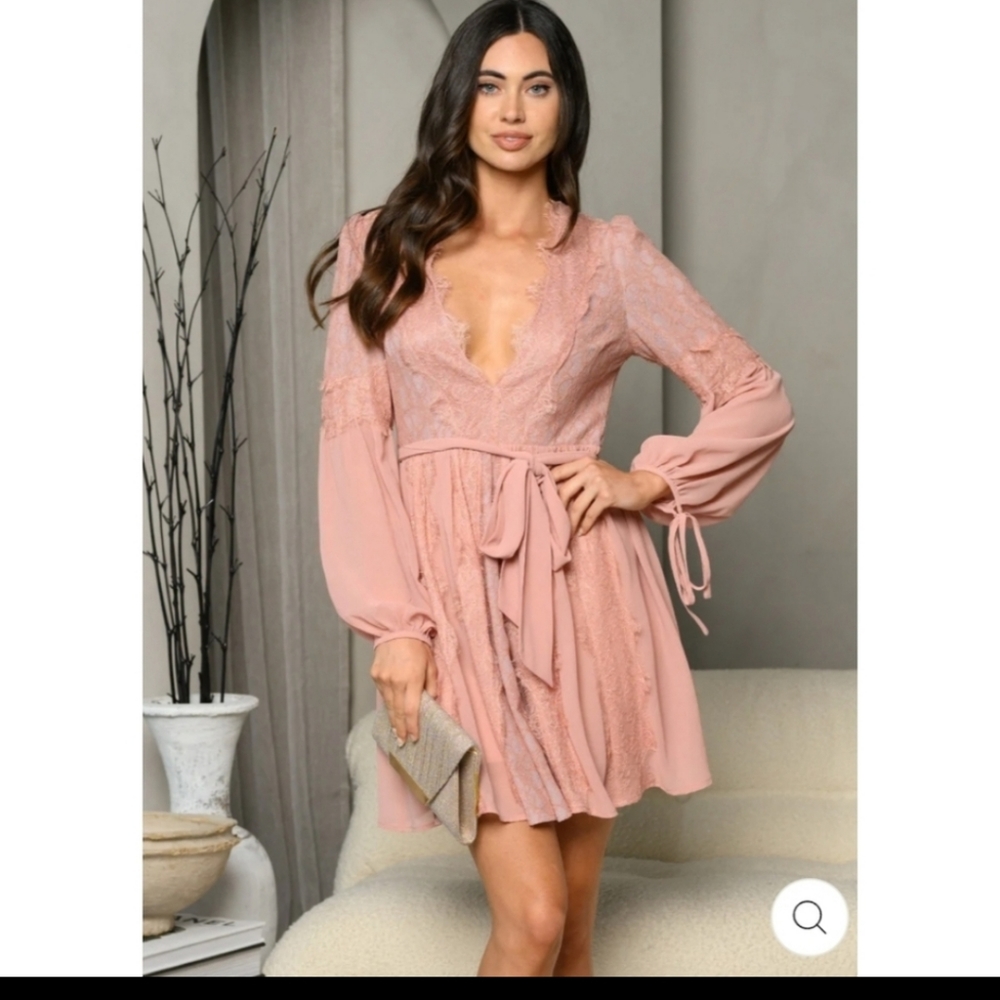Large Blush lace long sleeve dress - Picture 4 of 4